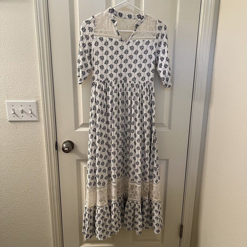 Joyfolie Mia Joy Alicia Maxi Dress Blue Leaf Print Boho Girls Size 8